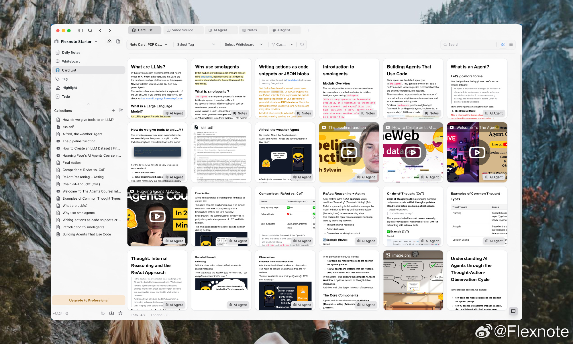 Card view in the FlexNote card library